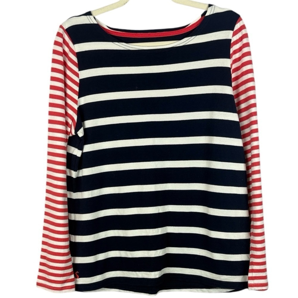 Joules Harbour 100% Cotton Navy and Red Striped Long Sleeve Top Size 10